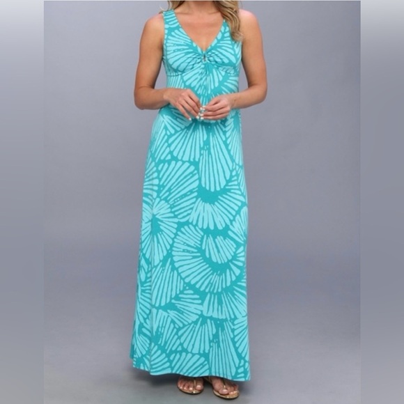 Tommy Bahama Sleeveless V Neck Key Hole Blue Patterned Maxi Sundress Size Small - Picture 1 of 11